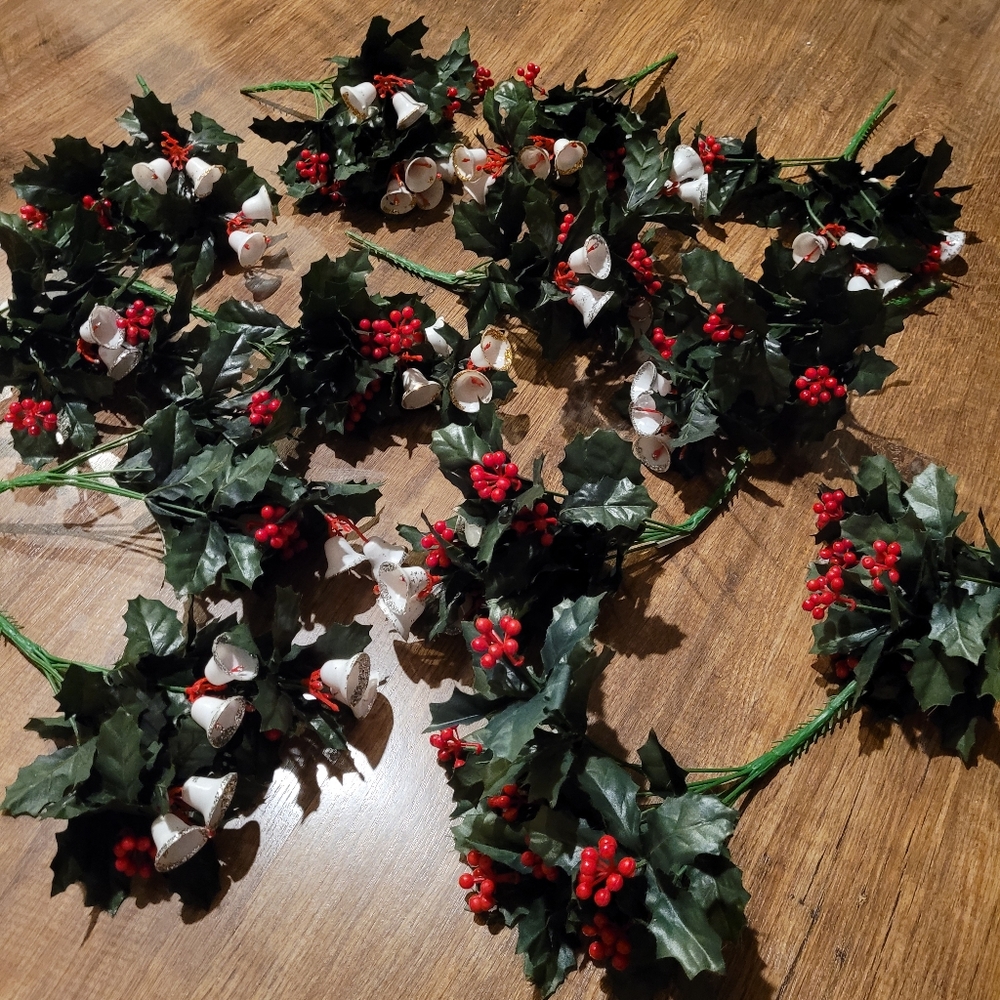 Garland 13 Vintage holly berry berries stem stems faux floral Christmas …